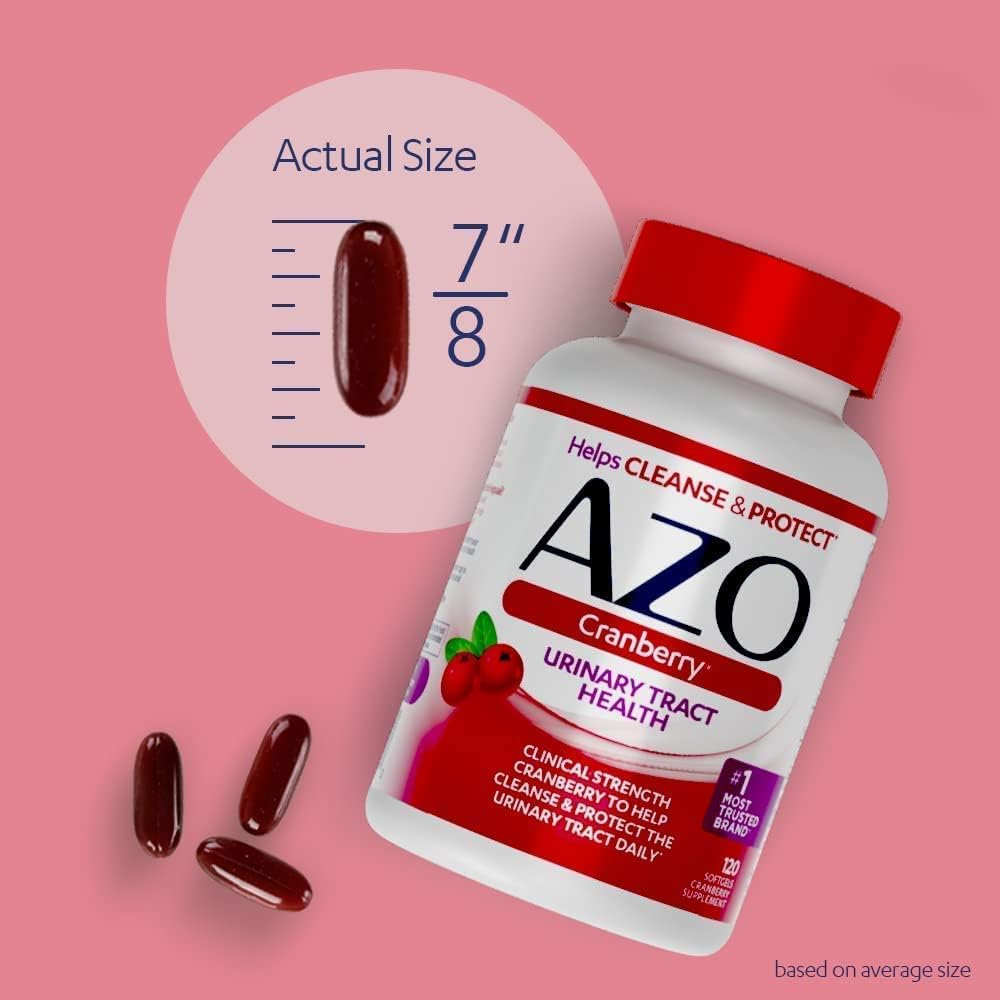 AZO Cranberry Urinary Tract Health Supplement, 1 Serving = 1 Glass of Cranberry Juice, Sugar Free Cranberry Pills, Non-GMO 100 Softgels : Health & Household