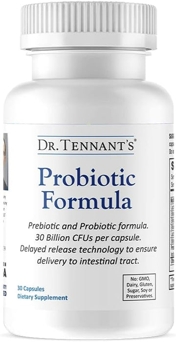 Dr. Tennant'S Probiotic Formula W/Prebiotics To Ensure Viability, Time-Release & Acid Resistant Capsules, 30B Cfus, Vegetarian Capsules, Vegan, Gluten-Free, Dairy-Free, No Need To Refrigerate