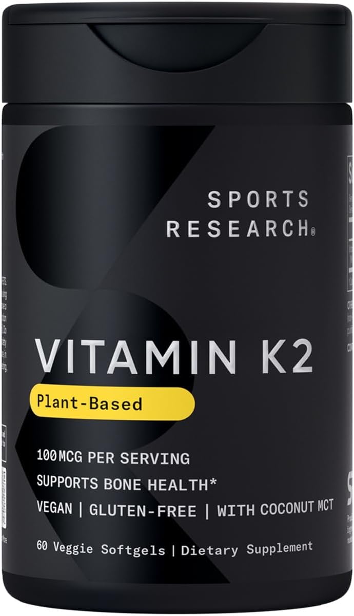 Sports Research Vitamin K2 As Mk-7 100Mcg With Coconut Mct Oil - 60 Veggie Softgels (2 Month Supply) Vegan Certified, Non-Gmo Verified, Gluten & Soy Free - Citrus Aroma