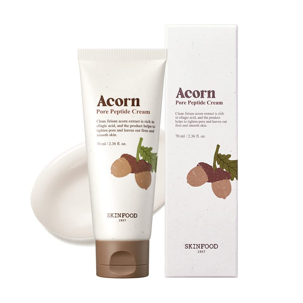 SKINFOOD Acorn Pore Peptide Cream 70ml (2.37 fl.oz) - Vegan Intensive Pore Firming Double Elasticity Cream with Peptide, Instantly Tight Enlarged Pore, Non-irritated Hydration Boosting