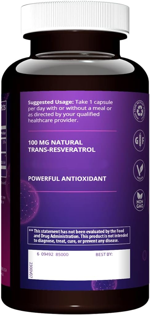 MRM Nutrition Resveratrol | 100mg Natural Trans-resveratrol | Antioxidant | Gluten-Free + Vegan | 60 Servings : Health & Household