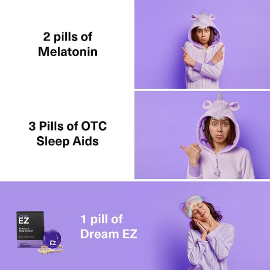 Dream EZ Natural Sleep Aid with 100% Valerian Root and Lemon Balm | Sleeping Pill | 10MG Melatonin | Non-Habit Forming | Chamomile & Magnesium (12)