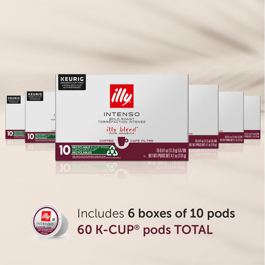 Illy Coffee K Cups - Coffee Pods For Keurig Coffee Maker – Intenso Dark Roast – Notes Of Cocoa & Dried Fruit - Bold, Flavorful & Full-Bodied Flavor Of Pods Coffee - No Preservatives – 10 Count, 6 Pack