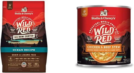 Stella & Chewy's Wild Red Raw Coated Kibble Dry Dog Food Grain Free Ocean Recipe, 3.5lb Bag + Wild Red Chicken & Beef Stew Wet Dog Food, 10oz Cans (Pack of 6): Pet Supplies: Amazon.com