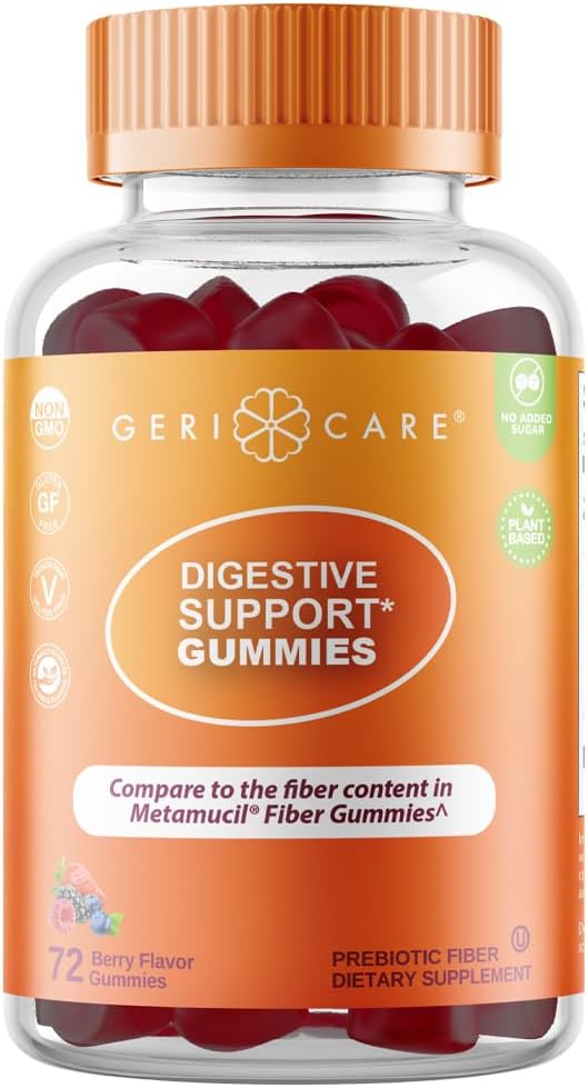 Gericare Prebiotic Digestive Support Gummies – Berry Flavor, 72 Count, Plant-Based Fiber For Gut Health & Regularity, Non-Gmo, Gluten-Free, Vegan, Fiber Supplement To Supports Regular Digestion