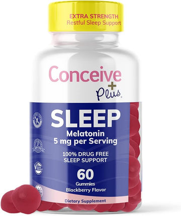 Conceive Plus Sleep Aid Gummy, 5 Mg Melatonin, Supports Deep Restful Sleep, Non Habit-Forming - Delicious Blackberry Flavor - Non-Gmo Gluten-Free 60 Gummies