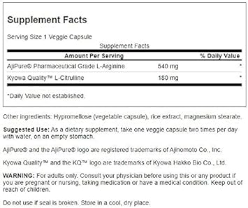 Swanson Amino Acid Ajipure L-Arginine with L-Citrulline 60 Veg Capsules