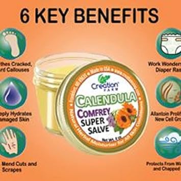 Creation Farm Calendula Comfrey Super Salve 8OZ- (2-4 oz Jars) Balm Soothes Baby Bottoms, Hand Cream for Dry Cracked skin, Tattoos and Beards Grown and Made in USA from Real Herbs : Baby