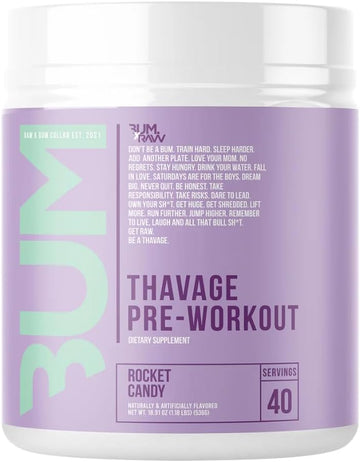 Raw Preworkout Powder, Thavage (Rocket Candy) - Chris Bumstead Sports Nutrition Supplement For Men & Women - Cbum Pre Workout For Working Out, Hydration, Mental Focus & Energy - 40 Servings