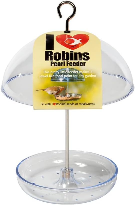 Clear Hanging Bird Feeders For Small Birds - Jacobi Jayne® I Love Robins® Pearl Feeder™ - Attracts Small Garden Birds. HangIng Bird seed Feeder Perfect For Seed Mixes And Mealworms?ILR-PF-B