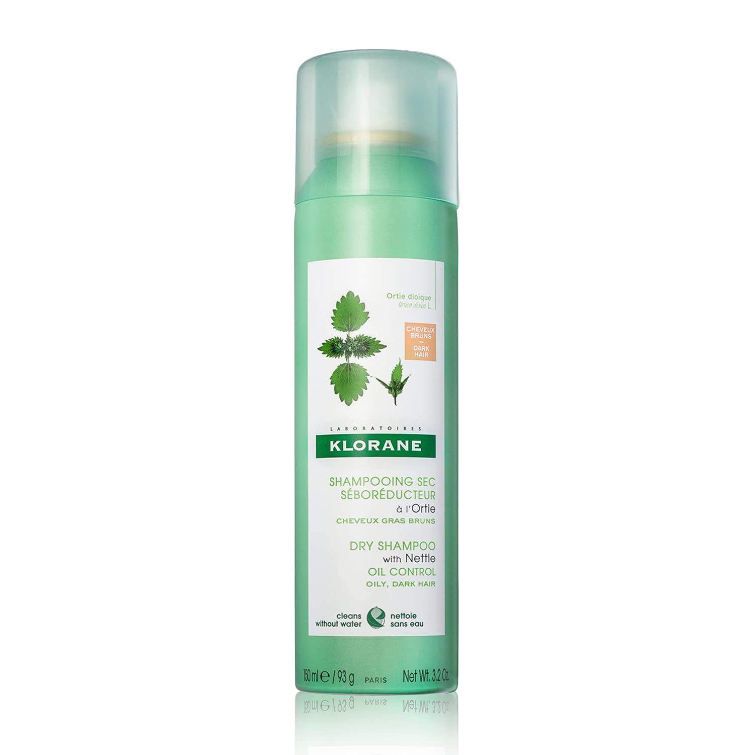Klorane Dry Shampoo with Nettle, Natural Tint for Brunettes, for Oily Hair and Scalp, Regulates Oil Production, Paraben & Sulfate-Free