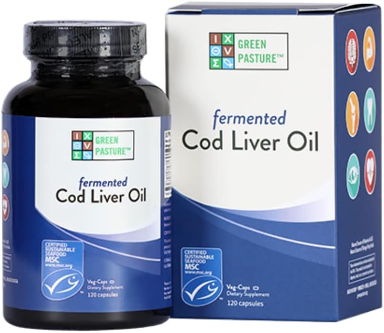 Green Pasture Blue Ice Fermented Cod Liver Oil -Non-Gelatin 120 Capsules