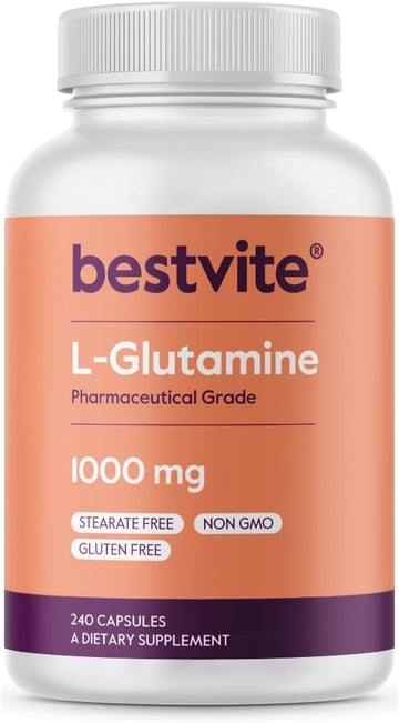 Bestvite Filler-Free L-Glutamine 1000Mg Per Capsule (240 Capsules) - Free Form - No Stearates - Gluten Free - Non Gmo - Pure L Glutamine Supplement - Maximum Strength Glutamine Capsules