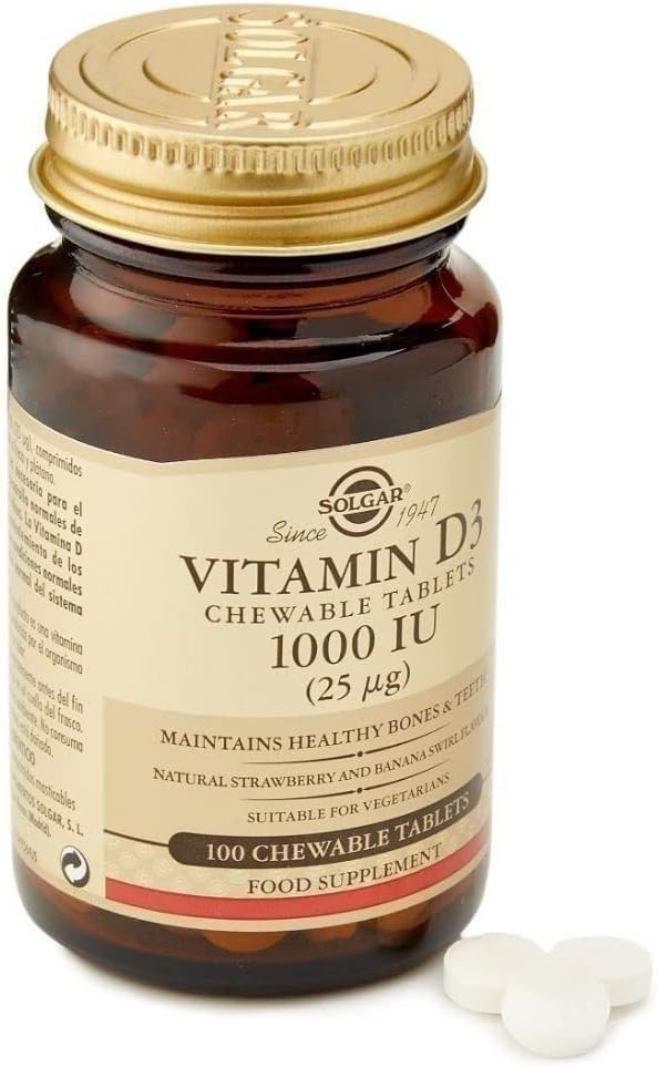 Solgar Vitamin D3 (Cholecalciferol) 25 Mcg (1000 Iu), Natural Strawberry Banana Swirl - 100 Chewable Tablets - Non-Gmo, Kosher - 100 Servings