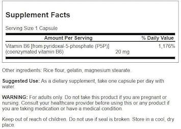 Swanson P-5-P (Pyridoxal-5-Phosphate) Coenzymated Vitaminb-6 20 Milligrams 60 Capsules