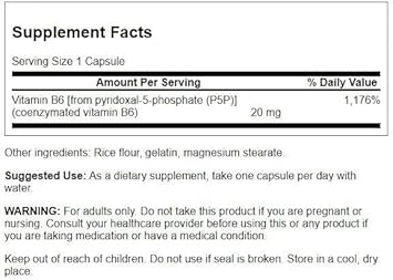 Swanson P-5-P (Pyridoxal-5-Phosphate) Coenzymated Vitaminb-6 20 Milligrams 60 Capsules (2 Pack)