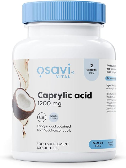 Osavi Caprylic Acid 1200Mg – 60 Softgels | Derived From Mct Oil Of Coconut Palm | Easy To Swallow For Optimal Digestive Health