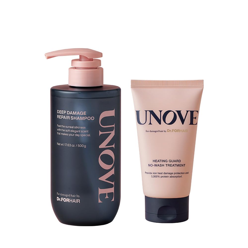 Unove Deep Damage Repair Shampoo & Heating Guard Leave-In Conditioner Set | Nourishing Shampoo For Healthy, Smooth Hair + Heat Protectant & Frizz Control Treatment