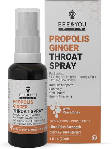 Bee And You, Kids Immune Support Supplement Throat Spray, Elderberry, Raw Honey, Propolis Extract, Vitamin C, Strawberry Juice, Antioxidants, Sore Throat Relief, 1 Fl. Oz