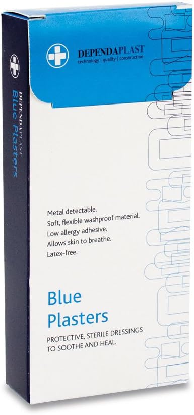 Dependaplast 50 Blue Finger Extension Plasters - 12 Cm X 2 Cm, Metal Detectable, Washproof, Visually Detectable, Food Safe