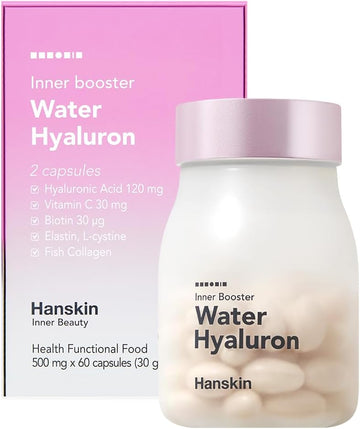Hanskin Hyaluronic Acid Supplements For Hair, Skin, Wrinkles & Nails | L-Cysteine, Biotin, Vitamin C, Collagen | Nutritional Supplement For Healthy Skin | 60 Capsules