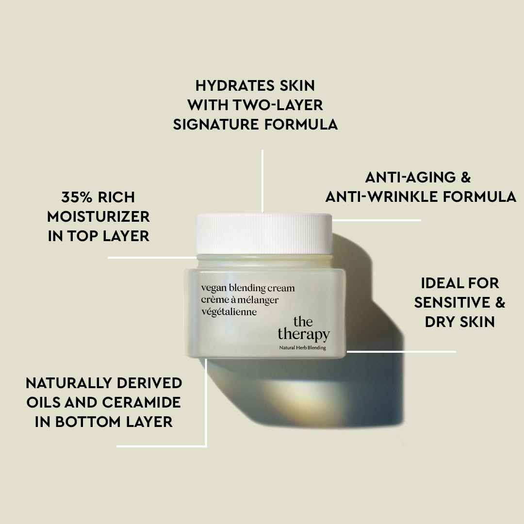 The Face Shop The Therapy Vegan Blending Cream Face Moisturizer - Soothing, Anti-Aging, Anti-Wrinkle, Firming Cream - Refillable - Face Cream Ideal for Sensitive & Dry Skin - Korean Skin Care : Beauty & Personal Care