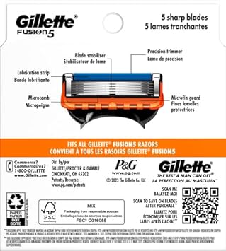 Gillette Fusion5 Razor Refills For Men, 8 Razor Blade Refills