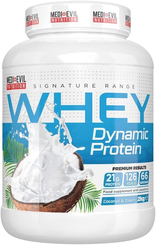 Medi-Evil Nutrition Whey Dynamic Protein, Coconut Cream Flavour, 2kg Whey Protein Powder for Muscle Building, Vegetarian | 66 Servings : Amazon.co.uk: Health & Personal Care