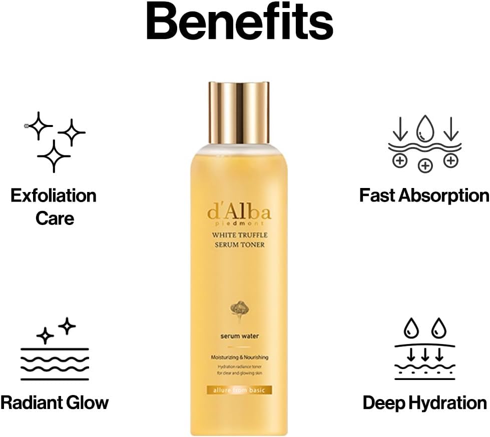 D'Alba Piedmont White Truffle Moisturizing Serum Toner, Glass Skin With Double Vitamin Skincare, Face Moisturizer, (6.08Fl. Oz) : Beauty & Personal Care