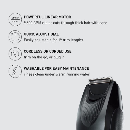 Panasonic Beard Trimmer for Men Cordless Precision Power, Hair Clipper with Comb Attachment and 19 Adjustable Settings, Washable, ER-SB40-K, 0.5-10mm lengths, 1 Pack