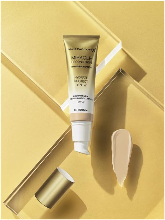 Max Factor Miracle Second Skin Hydrating Foundation, Light-Medium - 30 Ml
