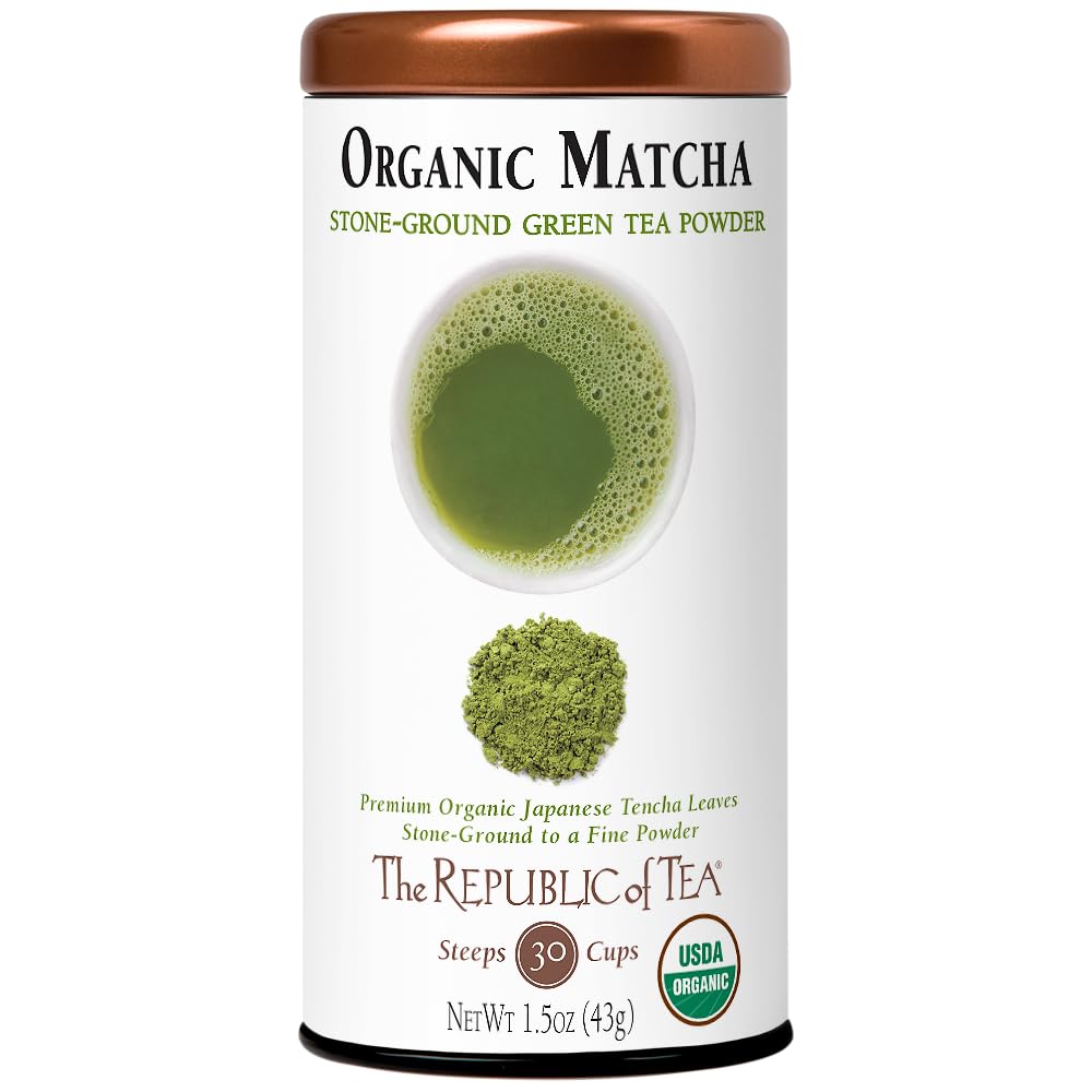 The Republic Of Tea Organic Full-Leaf Japanese Matcha Green Tea Powder, 1.5 Oz Tin | Steeps 30 Cups