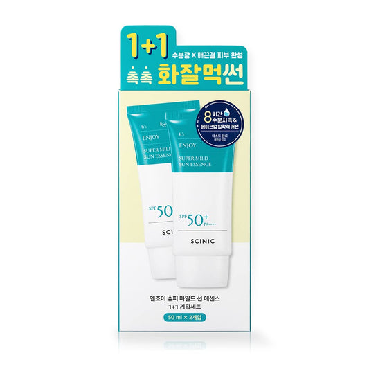 Scinic Enjoy Super Mild Sun Essence 2 Set Spf50+ Pa++++ 1.69 Fl Oz(50Ml) | A Lightweight Hydrating Sun Essence That Leaves No Sticky Feeling | Korean Skincare