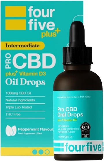 Fourfive Cbd Oil 1000Mg (High Strength) With Vitamin D3, Peppermint, Muscle & Sleep Aid, Natural & Vegan Friendly - 30Ml