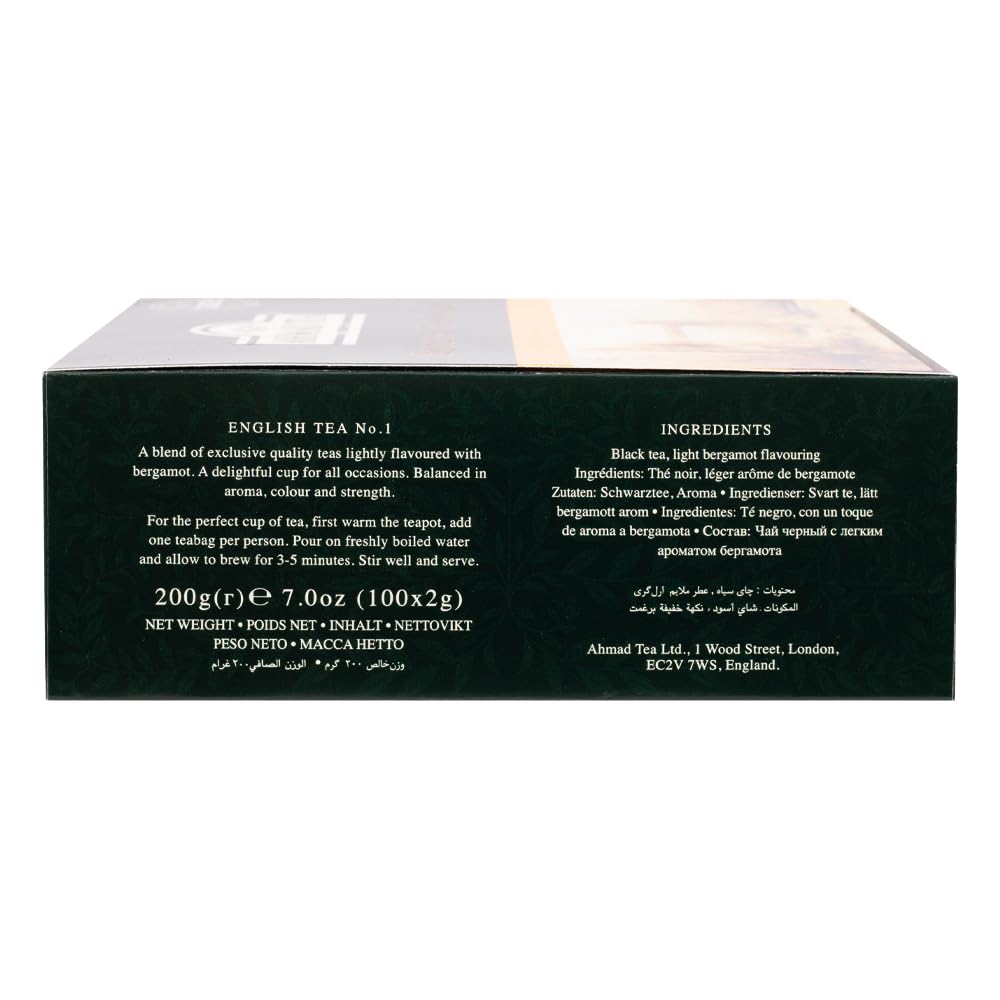 Ahmad Tea Black Tea, English Tea No.1 Teabags, 100 Ct - Caffeinated & Sugar-Free