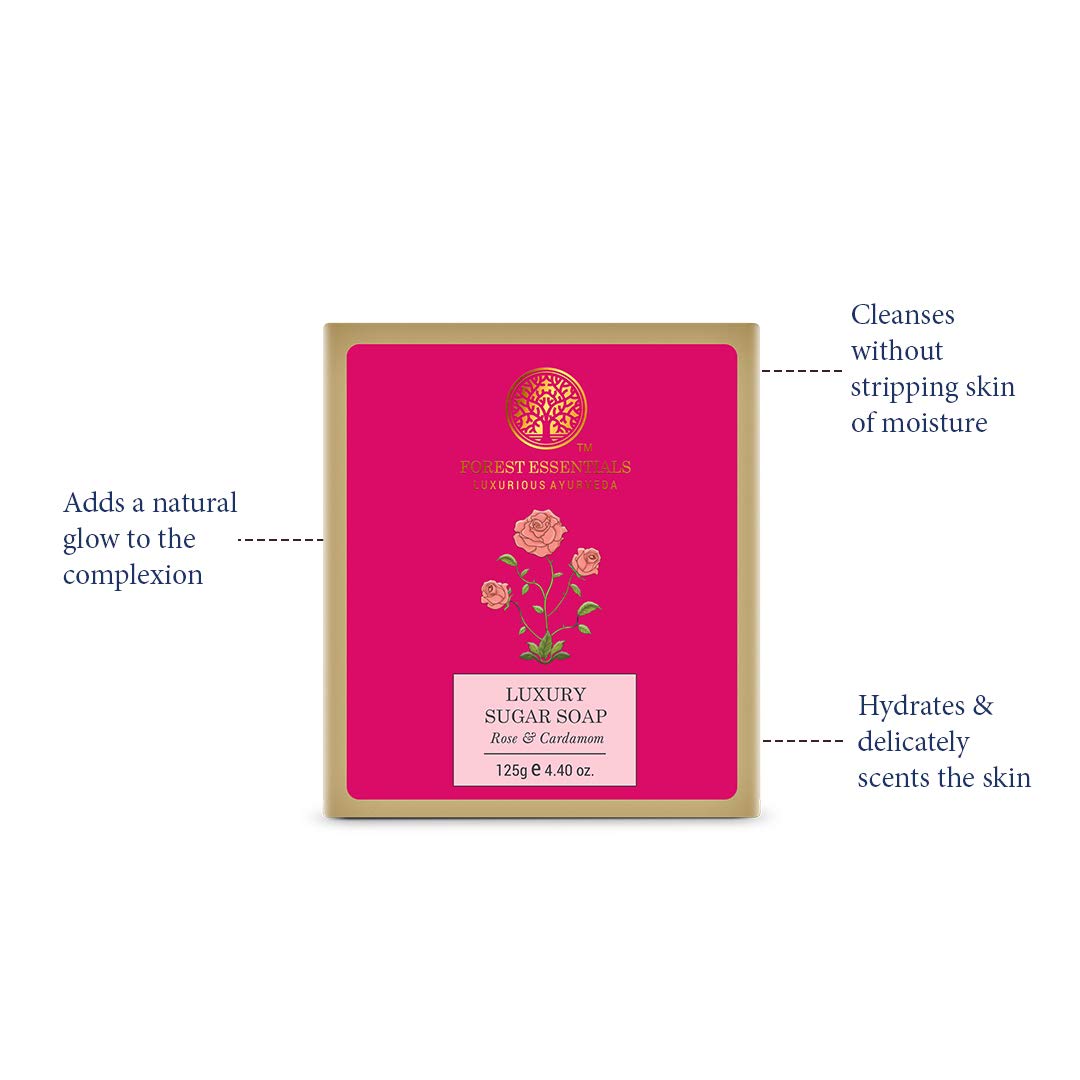 Forest Essentials Luxury Sugar Soap - Rose & Cardamom 125G : Bath Soaps : Beauty & Personal Care