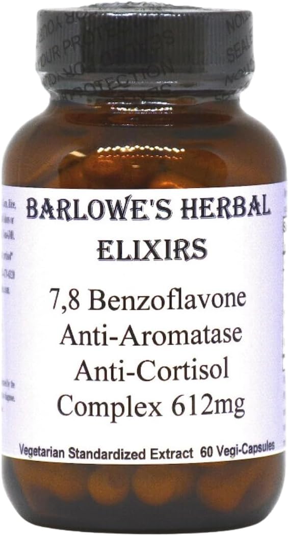 7,8 Benzoflavone | 612Mg Per Capsule | 60 Veggie Capsules | Anti Aromatase Anti Cortisol | Hormonal Balance, Cognitive Function, & Heart Health Support | Glass Bottle | Stearate-Free