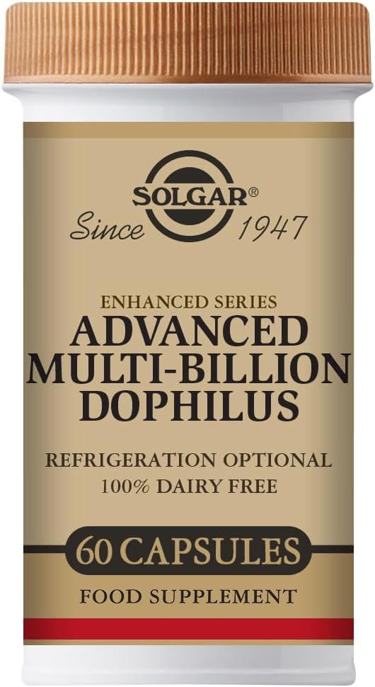 Solgar Advanced Multi-Billion Dophilus, 60 Vegetable Capsules - Supports Healthy Intestinal Flora - 5 Billion Microorganisms Per Serving - Gluten, Dairy, Lactose & Milk No - Vegetarian - 60 Servings