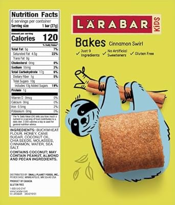 Larabar Kids, Cinnamon Swirl, Gluten Free Fruit & Nut Bar, 1.6 Oz Bars, 16 Ct