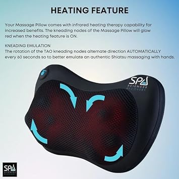 SPA SCIENCES - TAO Massage Pillow - Shiatsu Kneading Massage Pillow - 