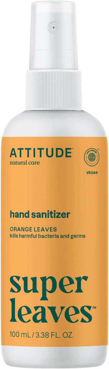 Attitude Hand Sanitizer Spray For Adults And Kids, Ewg Verified, Kills Bacteria And Germs, Vegan, Orange Leaves, 3.38 Fl Oz (Spray Bottle)