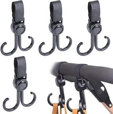 INFINIBYTE Adjustable Stroller Hooks – Multi-Purpose Hanging Clips for Bags, Shopping, and Storage – Universal Hook Set for Strollers, Carts, Walkers(6-Pack)