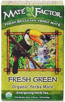 The Mate Factor Yerba Mate Energizing Herb Tea Bag, Organic Fresh Green, 24-Count Box 2.96 Oz