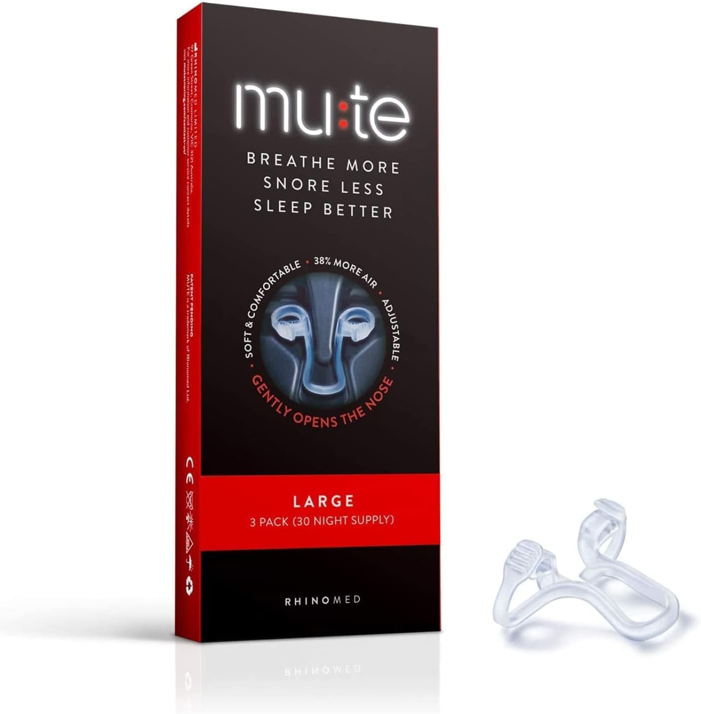 Mute Nasal Dilator for Snore Reduction - Anti-Snoring Aid Solution - Improve Airflow - Comfortable Nose Vents, Breathing Aids for Better Sleep - (Size Large, 3-Pk)