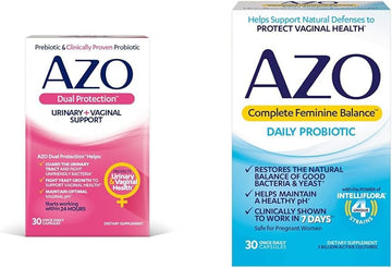 Azo Dual Protection | Urinary + Vaginal Support* | Prebiotic Plus Clinically Proven Women'S Probiotic 30 Count & Complete Feminine Balance Daily Probiotics For Women