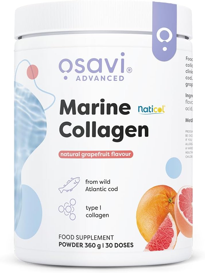 Osavi Marine Collagen – 360 G Powder | Grapefruit Flavor | Supports Skin Elasticity & Reduces Wrinkles | Naticol® Collagen Peptides From Wild Cod, Enriched With Vitamin C For Collagen Formation