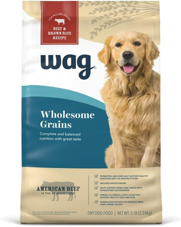 Amazon Brand – Wag Dry Dog Food, Beef and Brown Rice, 5 Pound (Pack of 1)