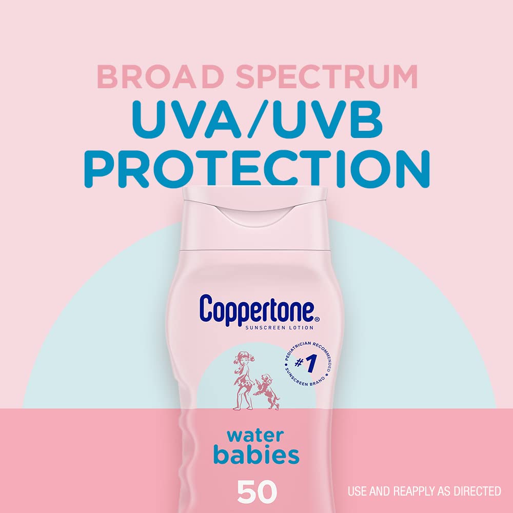 Coppertone Water Babies Sunscreen Lotion SPF 50, Pediatrician Recommended, Water Resistant, 8 Fl Oz Bottle : Baby