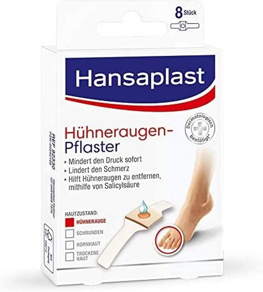 Hansaplast Corns Plasters Pack Of 1 (1 X 8 Pieces), Adhesive Plaster For Removing Corns, Pain Relieving Foot Plasters With Secure Hold