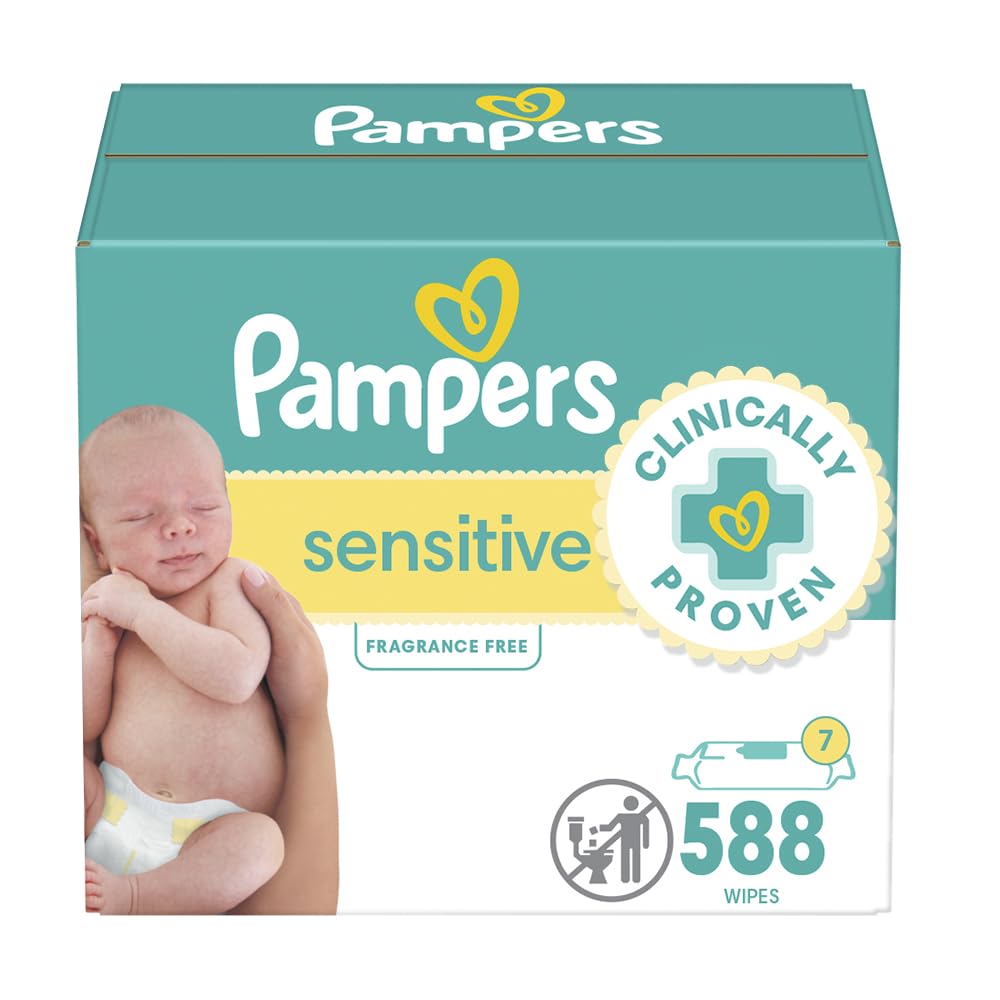 Pampers Sensitive Baby Wipes, Water Based, Hypoallergenic And Unscented, 7 Refill Packs (588 Wipes Total)